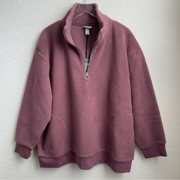 Ava & Viv Sherpa Quarter Zip with Pockets Dusty Purple 1X NWT - Picture 2 of 6